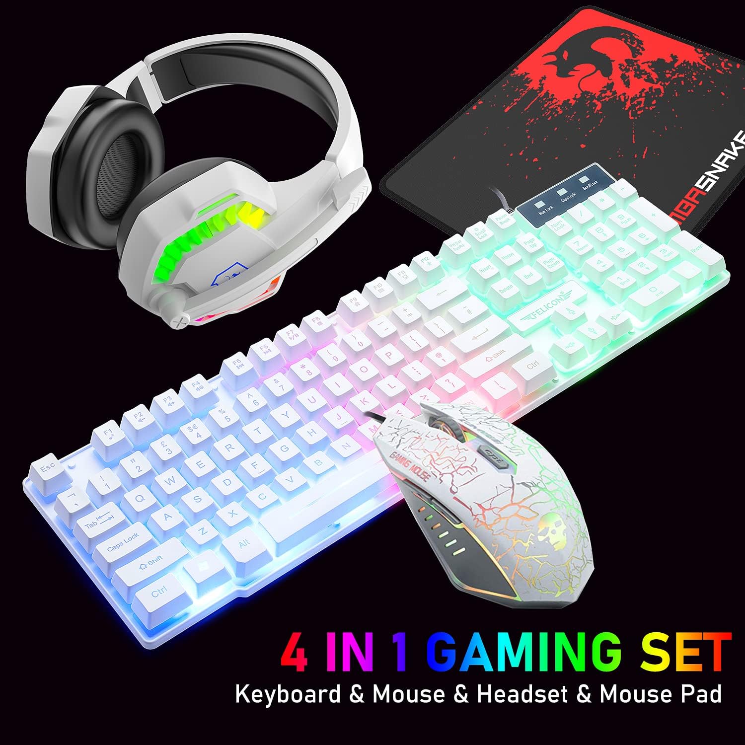 Gaming Keyboard Bundle - MAMBASNAKE T11 UK 100% Gaming Keyboard&Mouse&Headset&Mouse